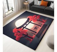 Alfombra Moderna 120 X 170 Cm Diseño Minimalismo Japonés Arce Rojo Torii Rojo Blanco, Tapete Lavable A Máquina Antideslizante, Pelo Corto Suave para Dormitorio, Comedor, Sala O Pasillo