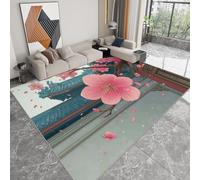 Alfombra Moderna 120 x 170 cm Lavable a Máquina, Alfombra de Pelo Corto Antideslizante Verde Dorado - Moqueta Resistente Chino Arquitectura Flores de Durazno Ramas para Salón Dormitorio Sala de Juegos