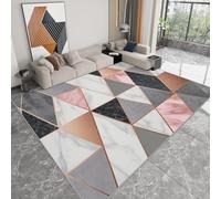 Alfombra Moderna 120 x 170 cm Lavable, Alfombra de Pelo Corto Antideslizante Mármol Blanco - Moqueta Resistente Geométrico Oro Rosa Negro Triángulo para Salón Dormitorio Oficina Sala de Juegos
