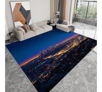 Alfombra Moderna 180 x 240 cm Lavable a Máquina, Alfombra de Pelo Corto Antideslizante Arquitectura Urbana - Moqueta Resistente Escena Nocturna Horizonte Cielo para Salón Dormitorio Comedor Oficina
