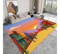 Alfombra Moderna 180 x 240 cm Lavable a Máquina, Alfombra de Pelo Corto Antideslizante Estilo Occidental - Moqueta Resistente Dibujo Arquitectura Plantas Cactus para Dormitorio Comedor Sala de Juegos