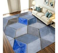 Alfombra moderna 3D geométrica para salón, 90 x 150 cm, lavable, antideslizante, diseño de retales, lana sintética con rombos, para dormitorio, comedor, oficina, gris