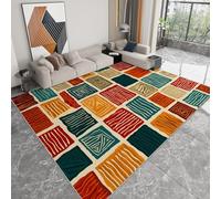 Alfombra Moderna 60 x 90 cm Lavable a Máquina, Alfombra de Pelo Corto Antideslizante Arte Tradicional Vintage - Moqueta Resistente África Tribal Geométrico Cuadrados para Salón Dormitorio Comedor