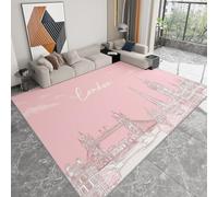 Alfombra Moderna 60 x 90 cm Lavable a Máquina, Alfombra de Pelo Corto Antideslizante Rosa Londres Arquitectura Letras - Moqueta Resistente Princesa para Salón Dormitorio Comedor Oficina Sala de Juegos