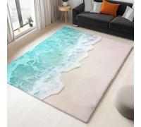 Alfombra Moderna 80 X 150 Cm Diseño Olas De Playa Tropical Verde Salvia Beige, Tapete Lavable A Máquina Antideslizante, Pelo Corto Suave para Dormitorio, Comedor, Sala O Pasillo