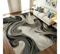 Alfombra moderna abstracta de 90 x 150 cm, suave, antideslizante, lavable, de pelo bajo, para dormitorio, decoración de oficina, alfombra ondulada de mármol de arena movediza, color plateado