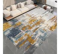 Alfombra moderna abstracta de pelo corto para sala de estar, dormitorio, cocina, antideslizante, lavable, color negro, beige, amarillo, azul, 150 x 200 cm, elegante decoración del hogar