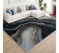 Alfombra moderna abstracta dormitorio suave pelo corto lavable antideslizante, mármol negro plata y gris oro fluyendo alfombra sala de estar 120 x 170 cm para sala de estar, dormitorio, comedor