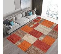 Alfombra moderna abstracta geométrica de pelo corto, marrón, rojo, naranja, 120 x 150 cm, elegante decoración del hogar, para sala de estar y dormitorio, alfombra suave y cómoda