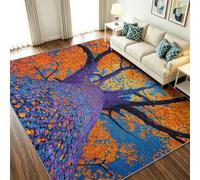 Alfombra moderna abstracta para salón, 80 x 150 cm, pelo corto, resistente a las manchas, lana sintética, otoño, árbol gigante, hojas de arce, lavable, antideslizante, para dormitorio, habitación de