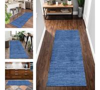 Alfombra moderna antideslizante para pasillo de cocina, lavable, 100 x 400 cm, color azul abstracto, resistente a las manchas, para sala de estar y habitación de los niños, uso en interiores