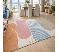 Alfombra moderna con diseño geométrico multicolor, rosa, azul, gris, amarillo, 140 x 200 cm, para salón, dormitorio, sala de estar
