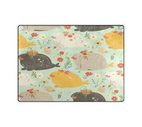 Alfombra moderna de 4 x 5 pies cómoda para sala de estar, dormitorio, comedor, granja, guardería, oficina en casa (4 x 5 pies, natural), flores simples animales marinos