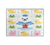 Alfombra moderna de 4 x 5 pies, lavable a máquina, para dormitorio, decoración estética del hogar (4 x 5 pies, natural), oso blanco de dibujos animados