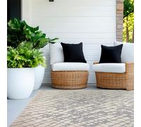 Alfombra Moderna de Exterior Resistente a la Intemperie - Tejido Plano Especial para Exterior e Interior - Alfombra Robusta Trazos Gris/Blanco, 80x200cm