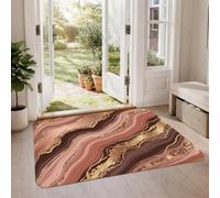 Alfombra moderna de mármol de piedra de ágata de 2 x 3 pies | Tonos rubor y terracota, textura ondulada en capas, elegante diseño de piedra, detalles interiores sofisticados