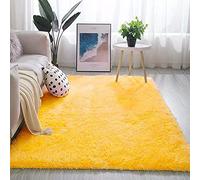Alfombra moderna de terciopelo suave para dormitorio, sala de estar, color amarillo, 140 x 200 cm, acogedora decoración del hogar para dormitorios y habitaciones infantiles