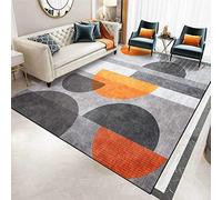 Alfombra moderna geométrica de 160 x 200 cm, color gris y naranja, diseño abstracto para sala de estar, elegante patrón semicírculo para decoración del hogar, tapete suave y duradero