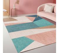 Alfombra moderna geométrica para cocina y pasillo, lavable a máquina, color beige crema y verde aguamarina, 80 x 120 cm, elegante alfombra de entrada para decoración del hogar