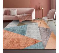 Alfombra moderna geométrica pequeña para sala de estar, 90 x 160 cm, antideslizante, suave, de pelo bajo, lavable, para dormitorio, cocina, entretenimiento, rojo ladrillo y gris azulado