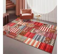 Alfombra moderna geométrica roja y gris de 130 x 180 cm, antideslizante, de pelo corto, para dormitorio y sala de estar, decoración del hogar, estilo retro, Tappeti Casa Sa Grandi