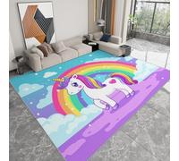 Alfombra Moderna Lavable Dibujos Animados 180 x 240 cm, Alfombra Antideslizante Animales Unicornios Arcoíris Nubes Suave de Pelo Corto para Salón y Dormitorio Decoración - Apta para Niños y Mascotas