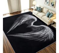 Alfombra moderna minimalista de 140 x 200 cm, pelo corto, resistente a las manchas, lana sintética, alas blancas, lavable, antideslizante, para dormitorio, salón, habitación de niños, comedor (negro)