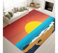 Alfombra moderna minimalista de 160 x 230 cm, antideslizante, lavable, acogedora, cálida, con dibujos animados, paisajes naturales, puesta de sol, para sala de estar, dormitorio, alfombra estampada
