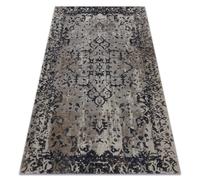 Alfombra moderna MUNDO E0681 ornamento marco vintage exterior beige / negro 140x190 cm