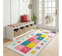 Alfombra moderna y divertida de 80 x 300 cm para pasillo, antideslizante, lavable a máquina, diseño de dibujos animados, globos y arcoíris, alfombra blanca para cocina, entrada, lavandería