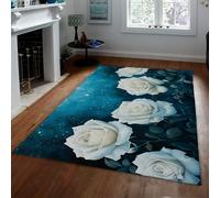 Alfombra moderna y esponjosa de rosas blancas de 100 x 200 cm, alfombra grande lavable para sala de estar, dormitorio y decoración de oficina en casa, tapete suave que no desprende pelusa
