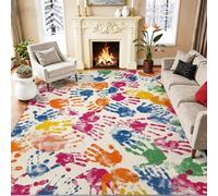 Alfombra Multicolor Suave para Salón y Dormitorio,60 x 90 cm Alfombra Lavable en Lavadora - Antideslizante Arte Individualista Huellas De Manos Coloridas para Niños y Mascotas Alfombras Aula De Arte