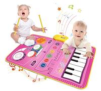 Alfombra Musical Juguetes Niños 1 2 3 4 Años, 2 en 1 Tambor & Piano Bebe con 6 Instrumentos Musicales, 13 Canciones, Alfombra de Baile Juegos Bebe Regalos Cumpleaños Pascua Navidad para Niño Niña