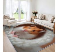 Alfombra naranja de hámster para sala de estar, 140 x 200 cm, lavable a máquina, de pelo bajo, antideslizante, diseño de dibujos animados de animales, para dormitorio, comedor, oficina, interiores