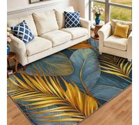 Alfombra natural de 140 x 200 cm, suave de franela, antideslizante, para salas de estar, entradas, lujosas hojas de palma degradadas, lavables, para dormitorio, salón, color amarillo y gris