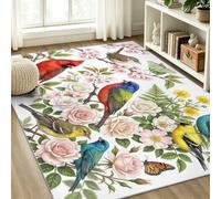Alfombra natural de campo lavable grande (chi) | 140 x 200 cm | Ilustración de animales cardenales del norte, antideslizante, pelo bajo, suave, apta para mascotas, alfombra rosa para dormitorio