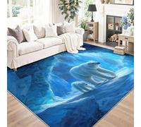 Alfombra Naturaleza Animales Osos Polares Cuevas De Hielo Pelo Corto Antideslizante Alfombra Azul Fácil de Limpiar Alfombras para Habitacion Comedor Dormitorio Cocina, 50 x 80 cm
