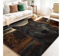 Alfombra Naturaleza Lobo Animal Bosque Pelo Corto Antideslizante Alfombra Marrón Fácil de Limpiar Alfombras para Habitacion Comedor Dormitorio Cocina, 60 x 110 cm
