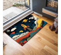 Alfombra Nave Espacial Dibujos Animados 40 x 60 cm Felpudo Entrada Nubes Abstractas Felpudos para Interiores s Alfombrilla Absorbente Antideslizante para Pasillo, Cocina, Dormitorio - Azul Marino
