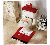 Alfombra navideña, decoración de Navidad Novedad 3pc Cubierta de asiento de inodoro festivo de Navidad, juego de decoración de baño de tanque y alfombra (Santa Claus)
