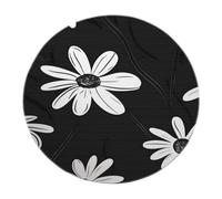 Alfombra Negra y Blanca Margarita Floral Redonda Alfombra Plegable Moderna Lavable Suave Antideslizante Pelo Bajo para Sala Estar Dormitorio Comedor 120x120cm