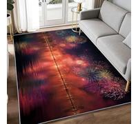 Alfombra Onírico Ciudad Fuegos Artificiales, 180 x 240 cm Alfombra Lavable Salón Tapete Rojo Anaranjado Dormitorio Antibacteriana Antideslizante Base Tapete Cocina