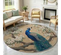 Alfombra oriental redonda de 120 cm, diseño floral de pavo real, antideslizante, suave, lavable a máquina, alfombra circular que no se desprende, para dormitorio, sala de estar, debajo de la silla