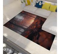 Alfombra Oscura Bosque otoño Hojas caídas Puesta Sol Alfombra Paisaje Realista Lavable Suave Pelo bajo alfombras área Grande para la Cocina 150x210cm