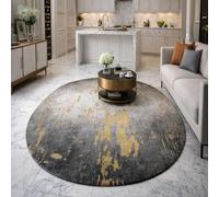 Alfombra ovalada para salón, decoración, abstracto, gris, amarillo, 70 x 110 cm, rugs de suelo para mesa baja dormitorio adulto