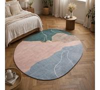 Alfombra ovalada para salón, decoración, cuadro abstracto, moderno, multicolor, rosa, azul y verde, 90 x 150 cm, pelo Ras suave para dormitorio, cocina, lavadero