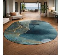 Alfombra ovalada para salón, decoración, cuadro abstracto, moderno, verde, amarillo, blanco, 60 x 100 cm, decoración de la mesilla de noche