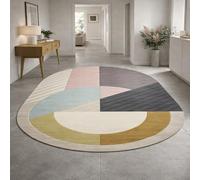 Alfombra ovalada para salón, decoración, diseño geométrico moderno, rosa, gris, azul, beige, amarillo, blanco, amarillo, 60 x 110 cm, rugs de entrada, pasillo, cocina, lavable,