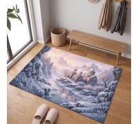 Alfombra País Maravillas Invernal Antideslizante Lavable en Lavadora, 40x60cm | Felpudo de Entrada Castillo Montaña Nevada con Microfibras Suaves Absorbentes para Perro, Entrada, Puerta y Pasillo