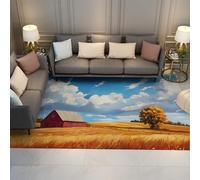 Alfombra Paisaje Pastoral Estilo Granja Rural Campo y Granero patrón alfombras Delgadas Antideslizantes para la Entrada la Granja la Cocina del Comedor 120x200cm